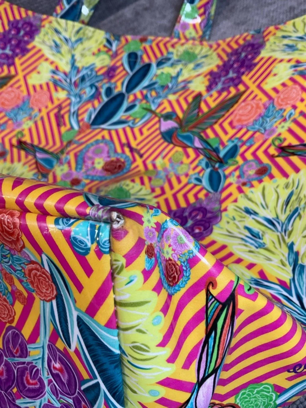 Consuela Tote Vibrant Yellow & Purple Floral Hummingbird